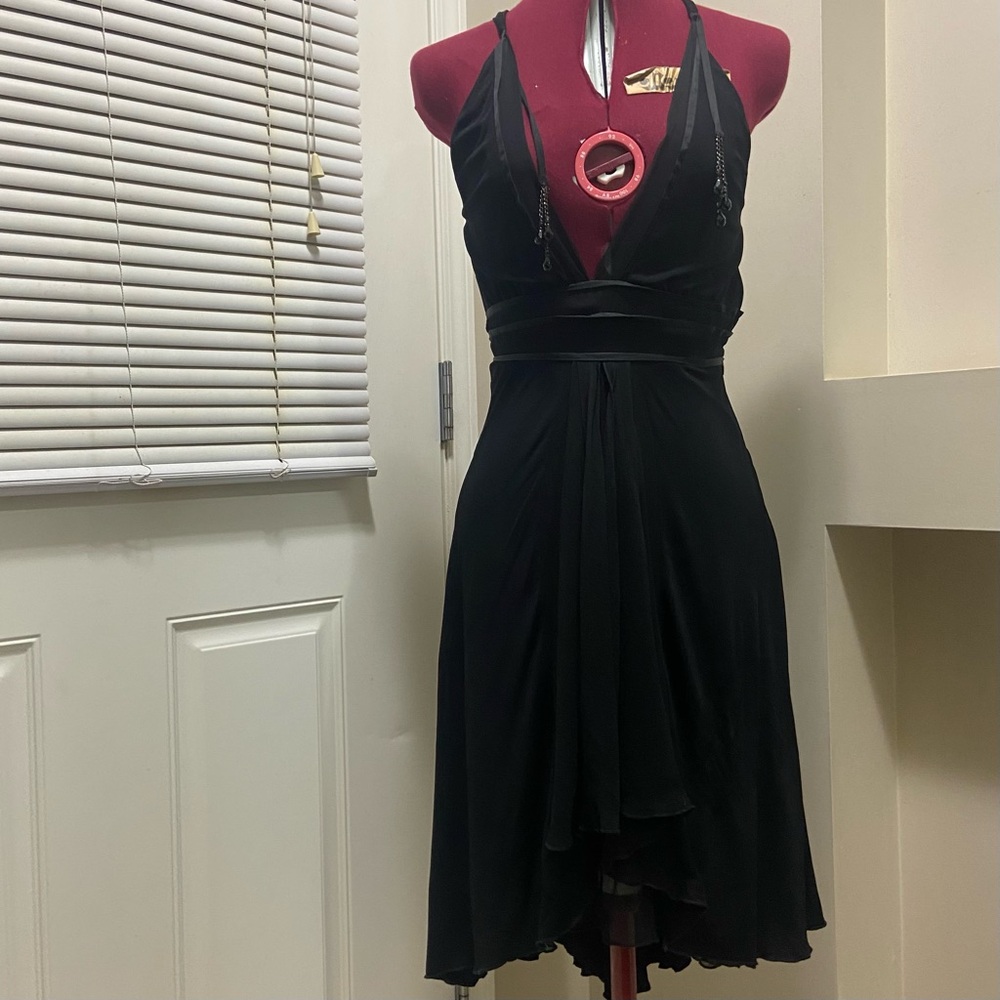 bebe Black High Low Silk Dress